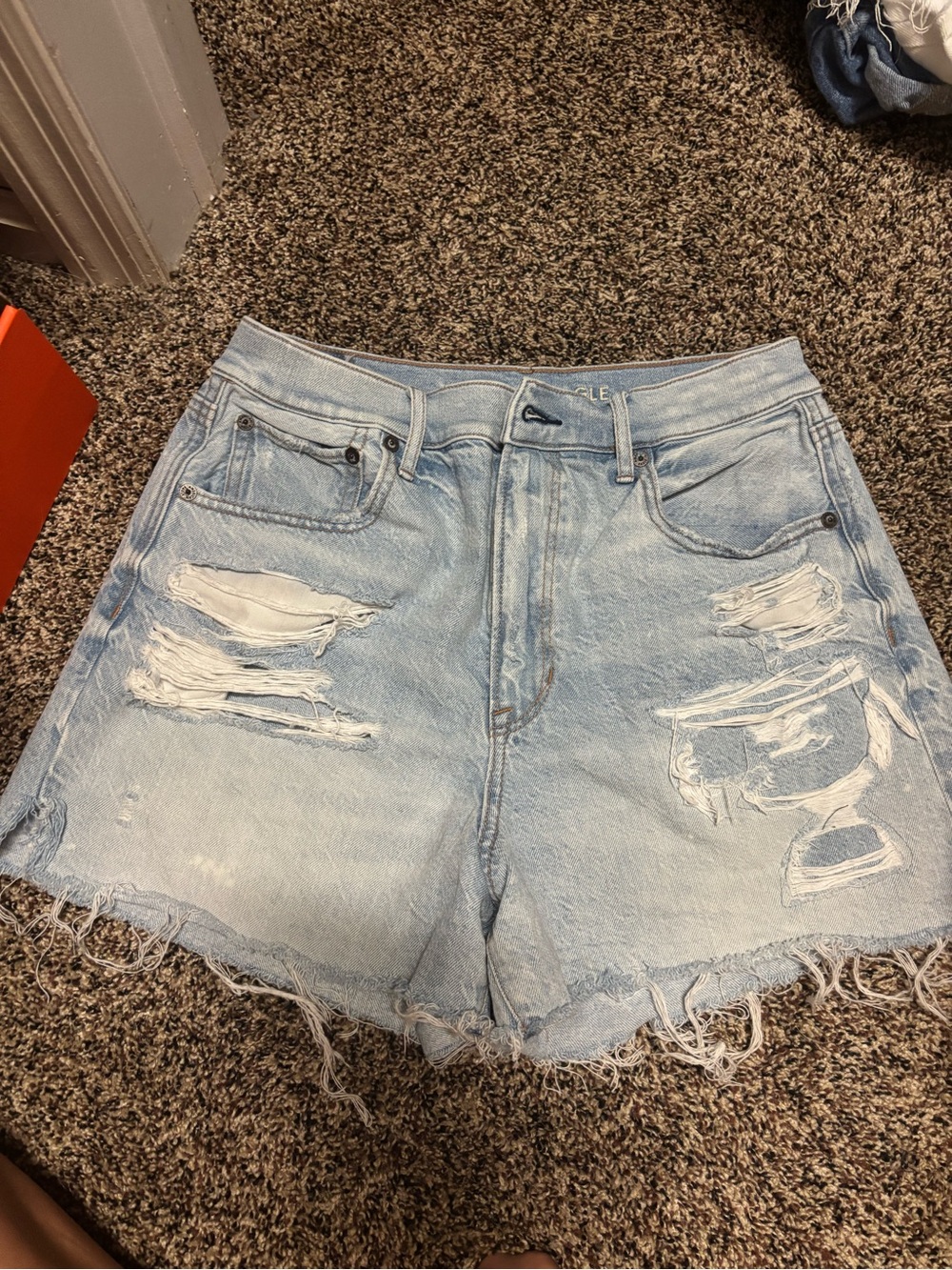 American Eagle Outfitters Light Blue Distressed Denim Shorts